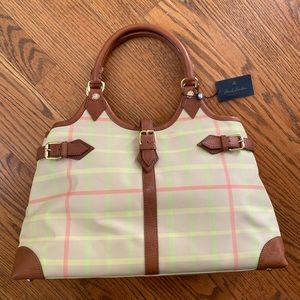 Brooks Brothers Plaid Leather Trim Bag NWT